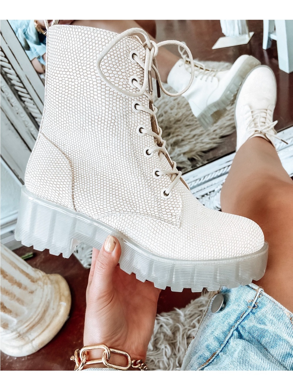 Dirty Laundry Cream Lace-Up Chunky Combat Boots